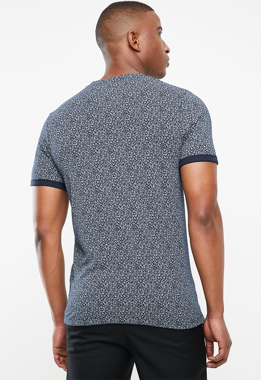 Jack & Jones - Austin short sleeve all over print tee - navy & white