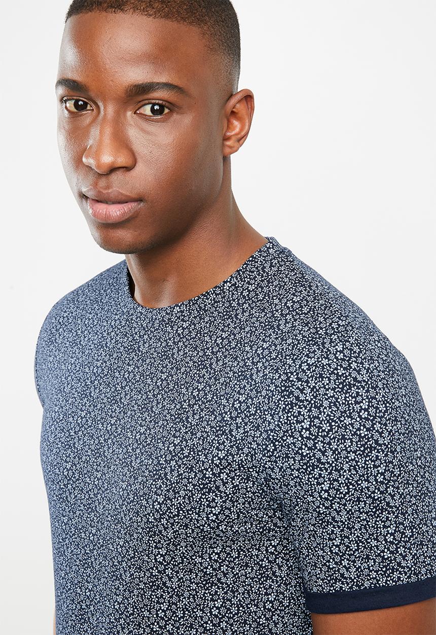 Jack & Jones - Austin short sleeve all over print tee - navy & white