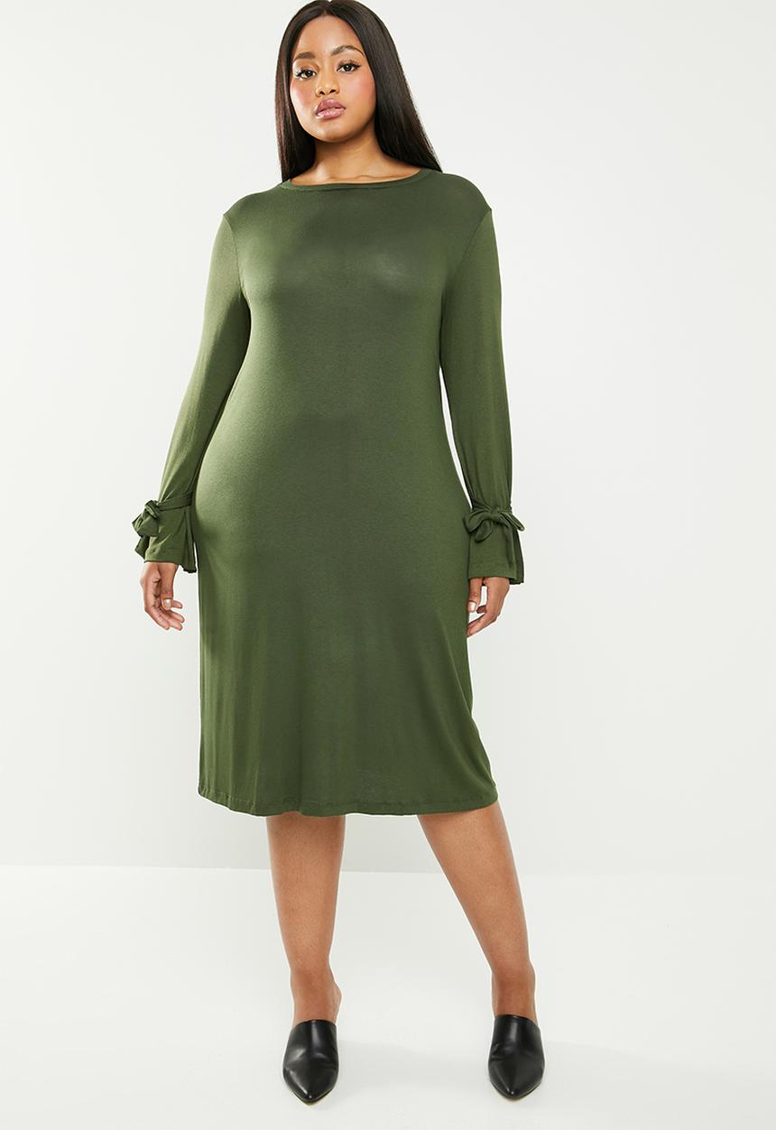 edit Plus - Tie sleeve dress - khaki
