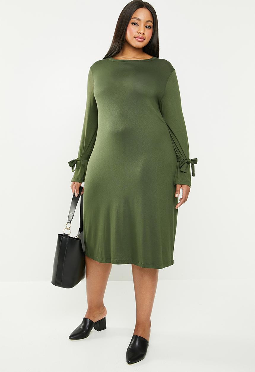 edit Plus - Tie sleeve dress - khaki
