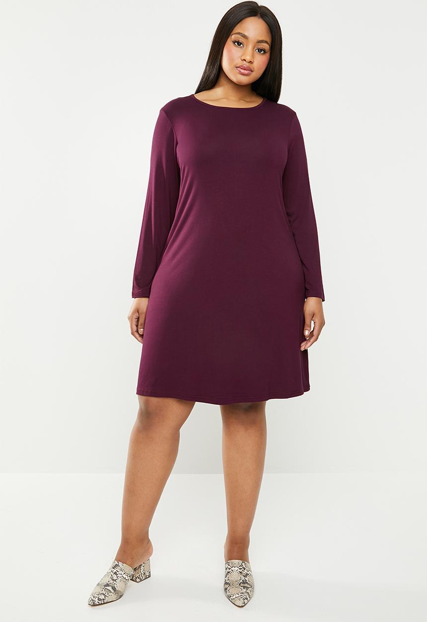 edit Plus - Long sleeve shift dress - burgundy