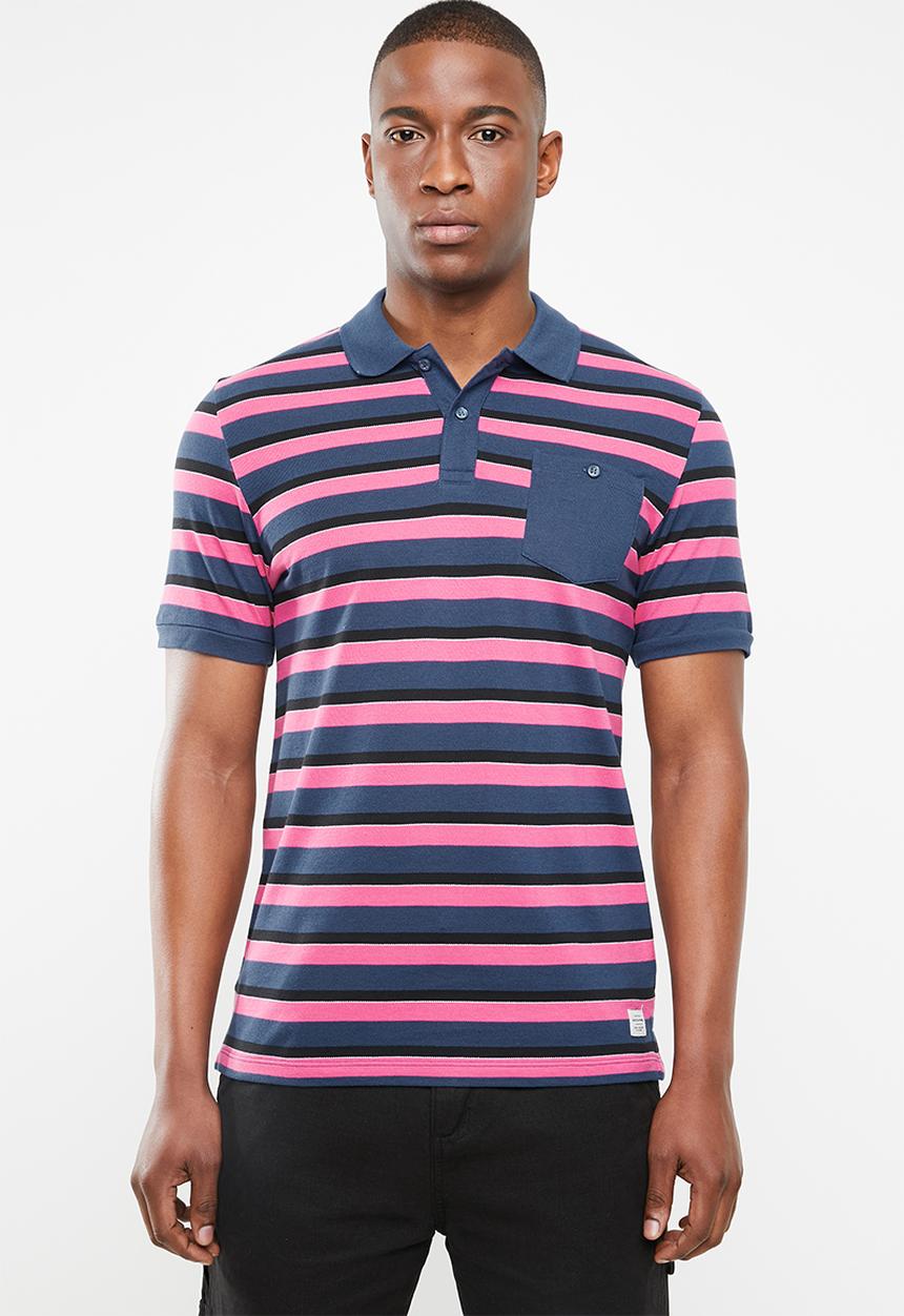 Jack & Jones - Stripe short sleeve polo - pink & navy