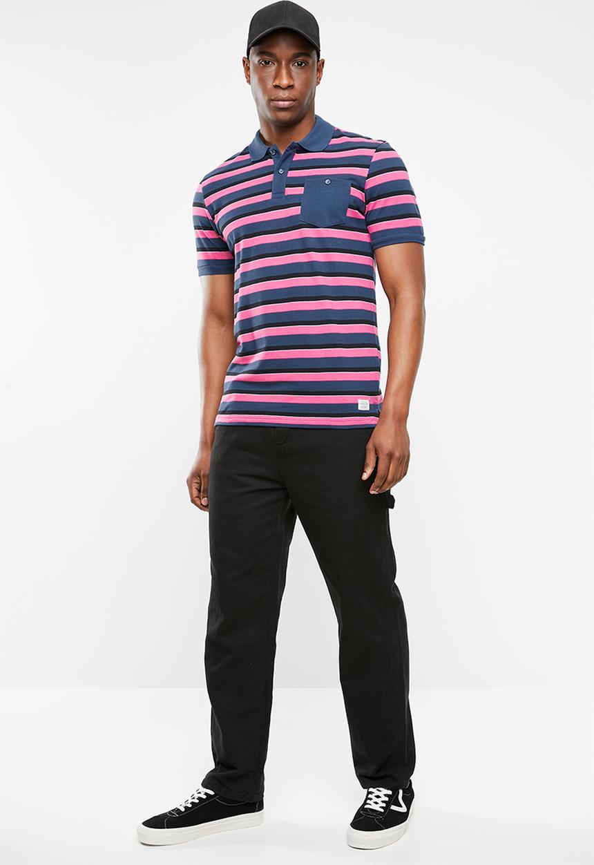 Jack & Jones - Stripe short sleeve polo - pink & navy