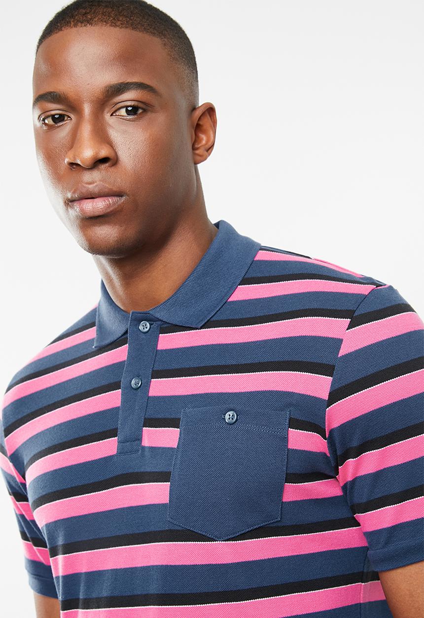 Jack & Jones - Stripe short sleeve polo - pink & navy