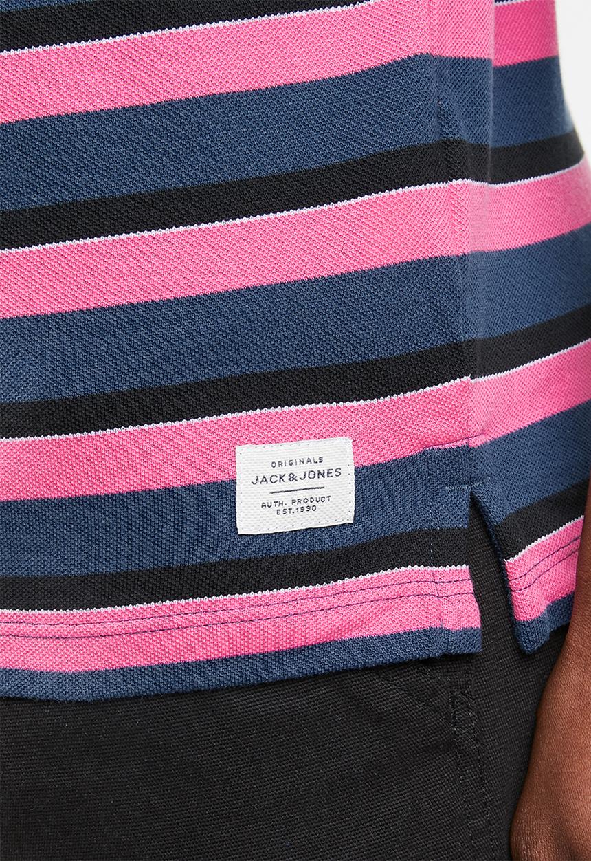 Jack & Jones - Stripe short sleeve polo - pink & navy
