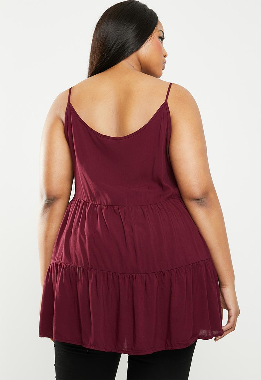 STYLE REPUBLIC PLUS - Tiered longer length cami - burgundy