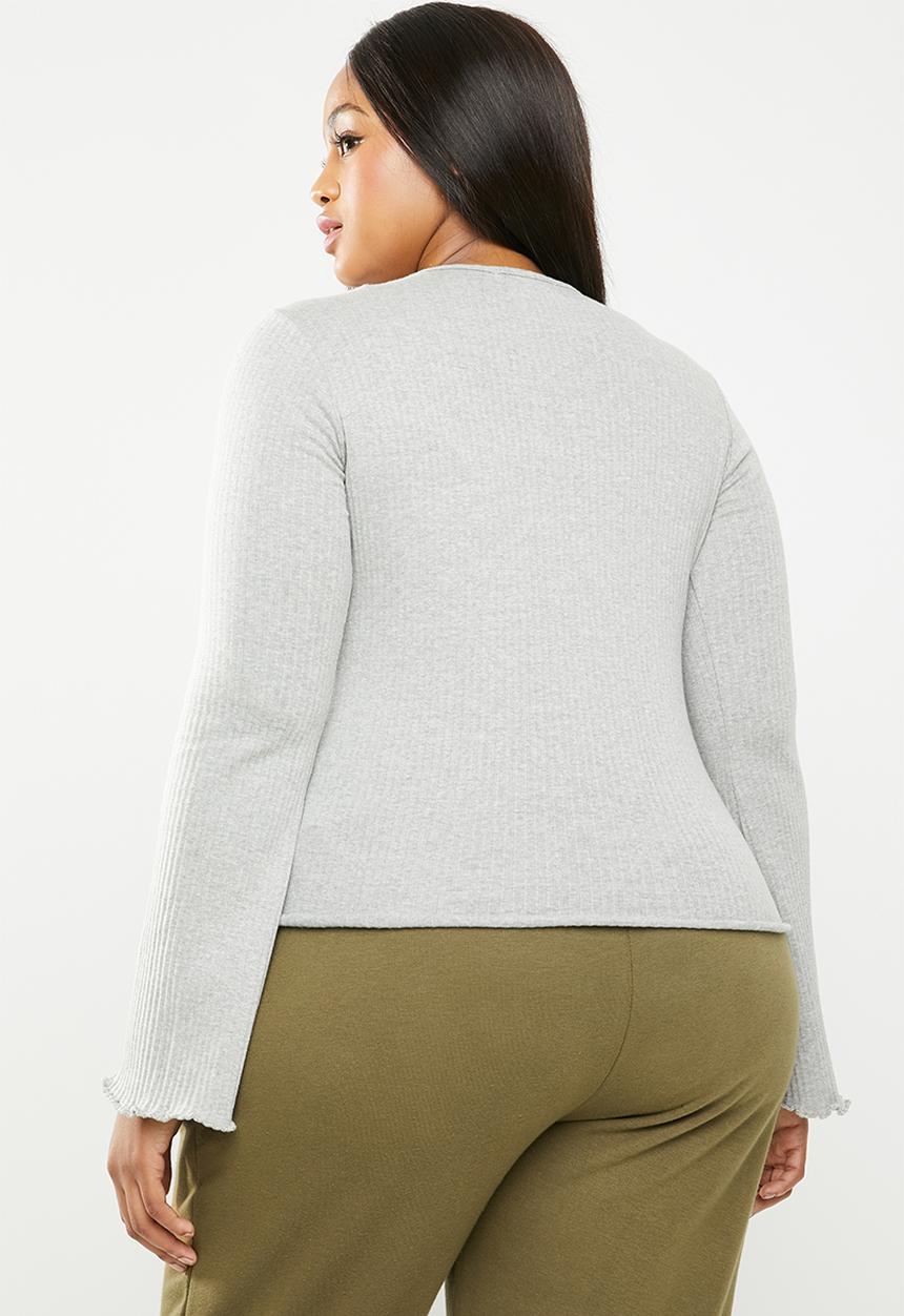 Missguided - Lettuce hem rib long-sleeve top - grey