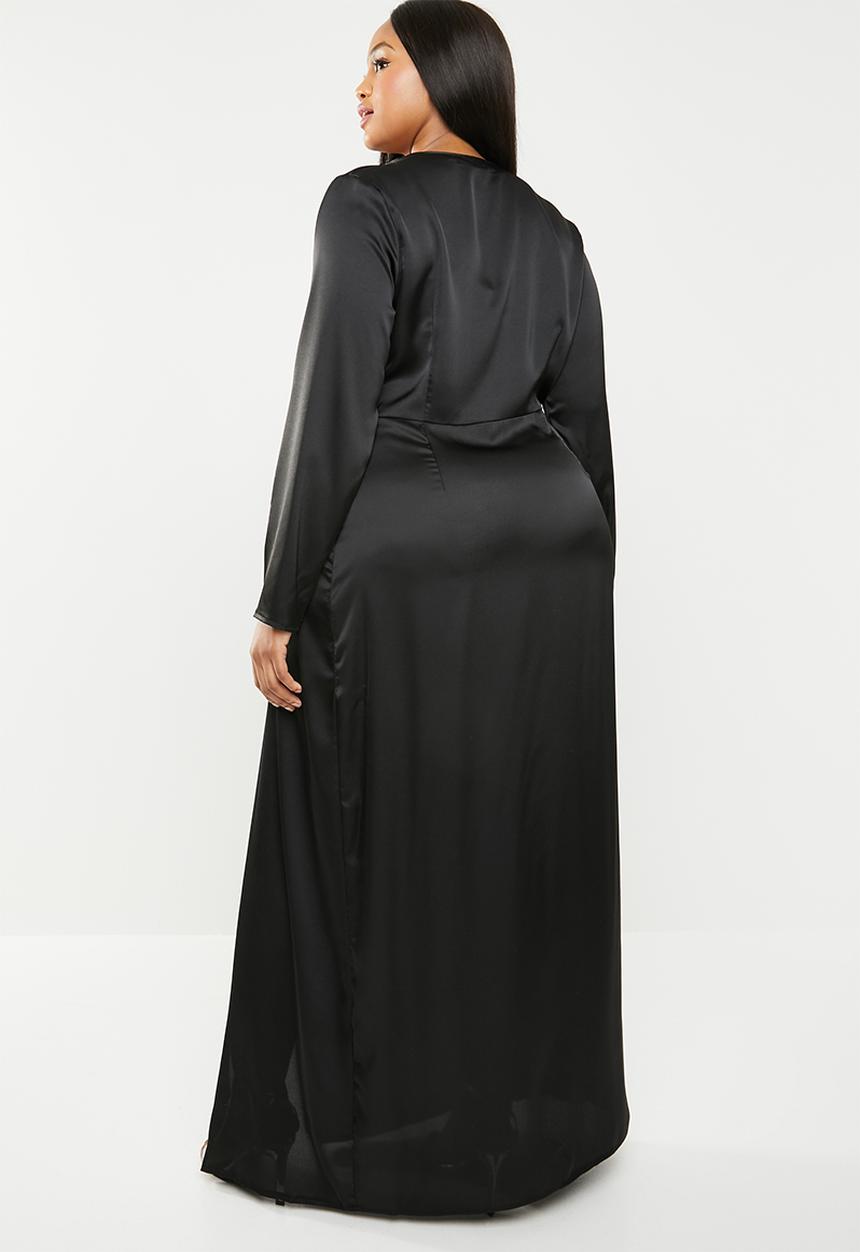 Missguided - Curve satin split maxi dress - black