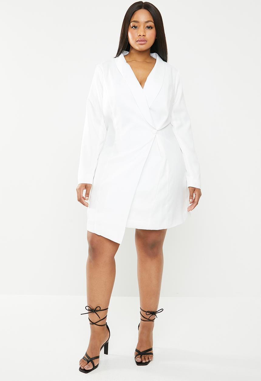 Missguided - Curve asymmetric blazer dress - white