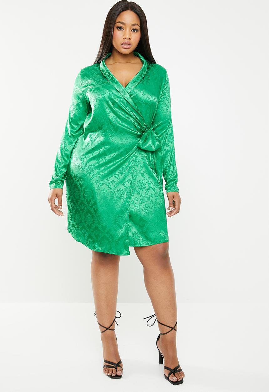 Missguided - Curve jaquard tie side blazer dress - green