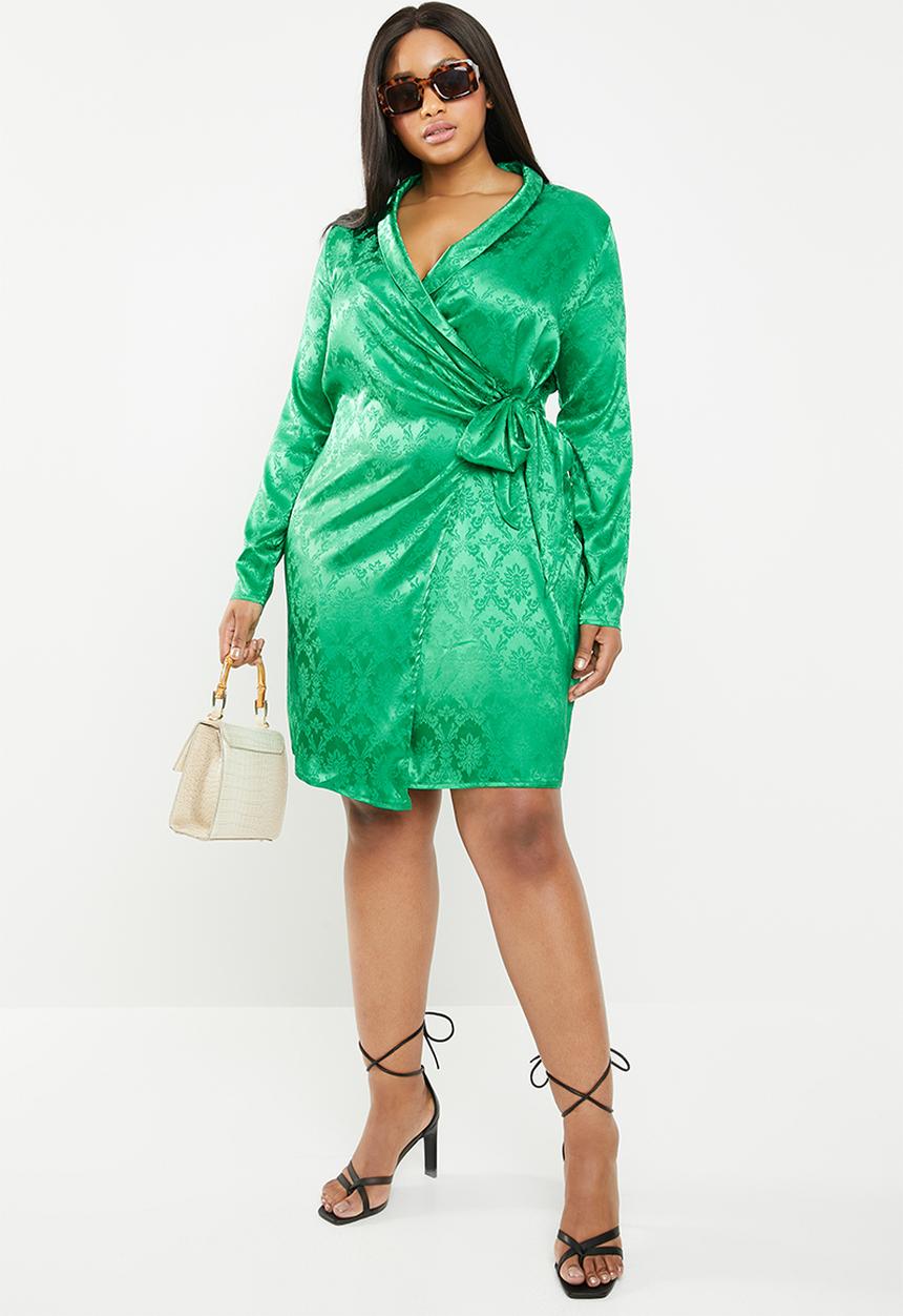 Missguided - Curve jaquard tie side blazer dress - green