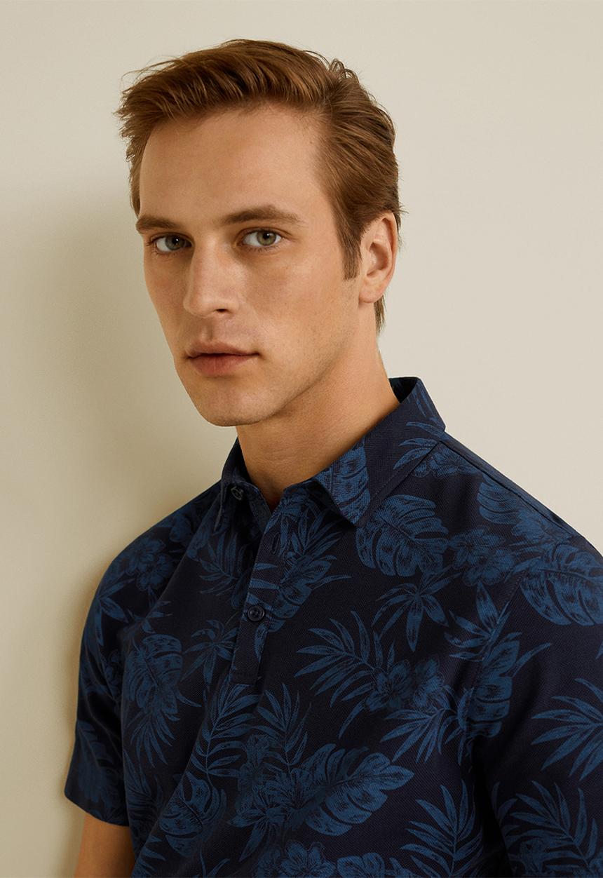 MANGO - Hojas polo shirt - navy