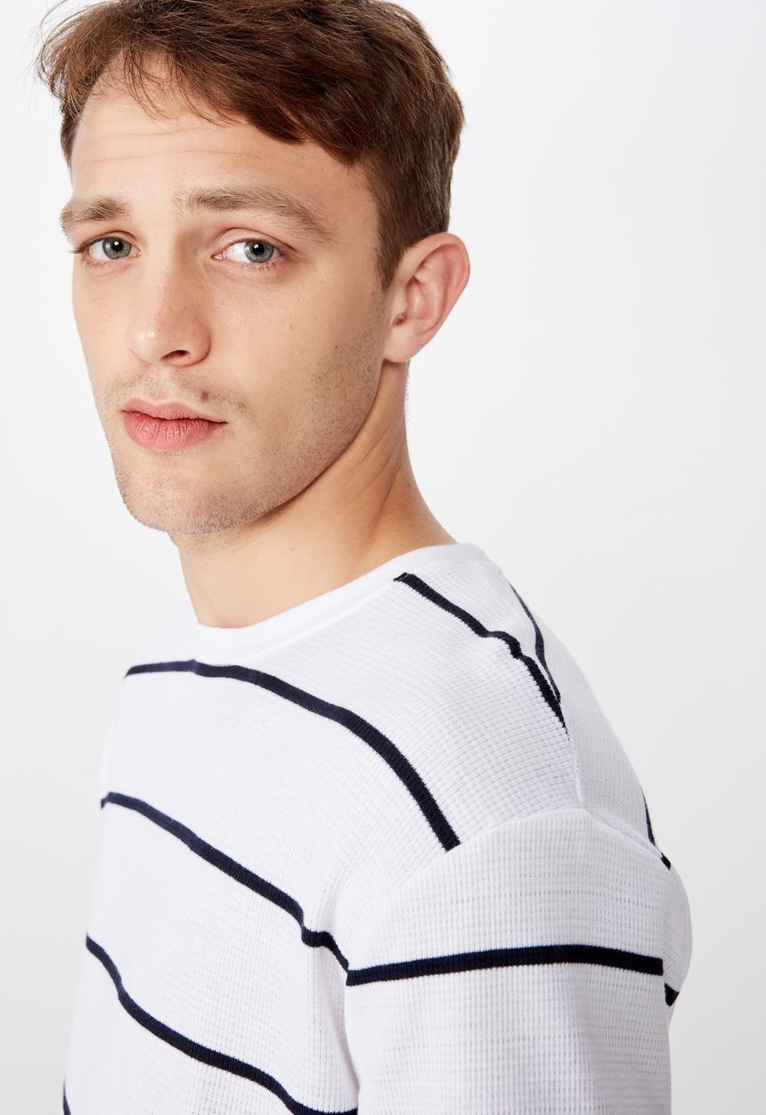 Cotton On - Waffle tee - white & navy