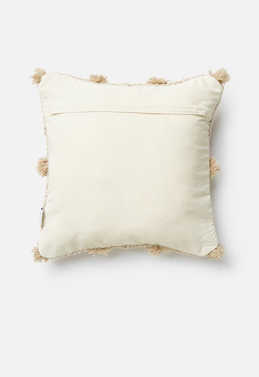 Sixth Floor - Leah hand woven cushion cover with pom poms - brown