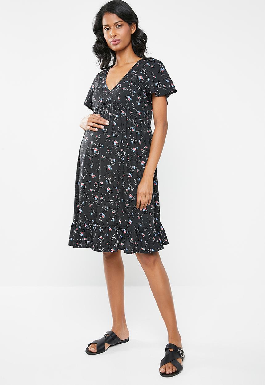 New Look - Maternity Ditsy floral v-neck smock - black