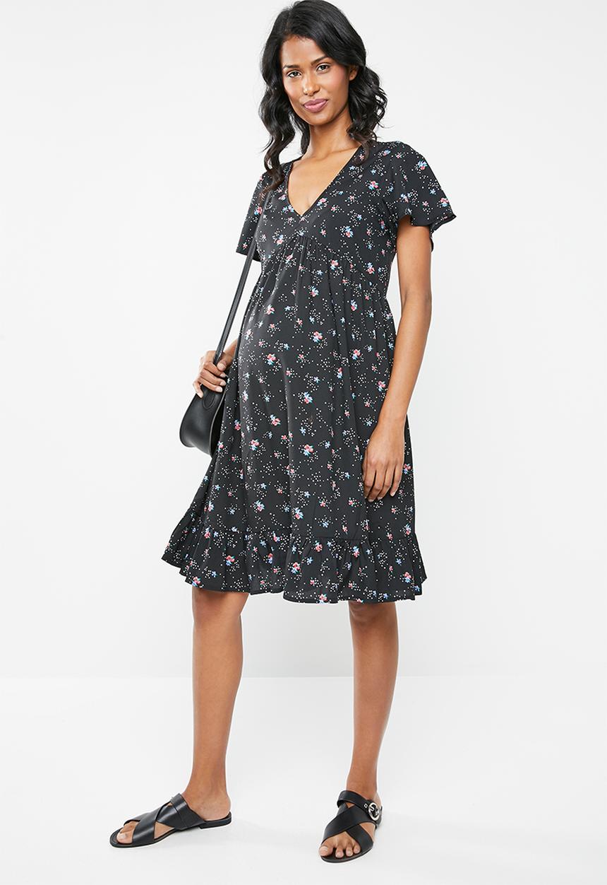 New Look - Maternity Ditsy floral v-neck smock - black