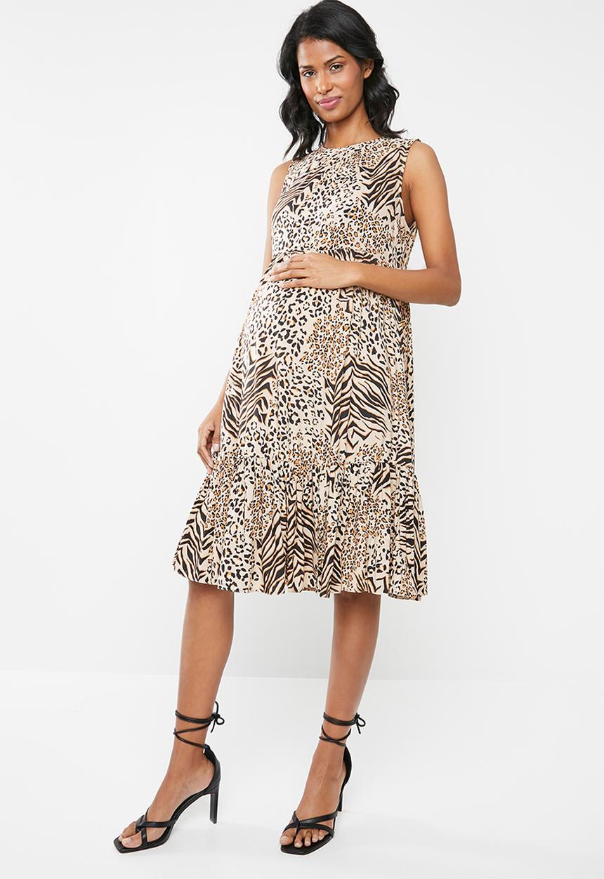 New Look - Maternity Animal tier smock dress - beige/black