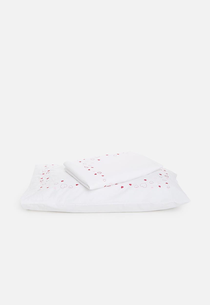DNU Sheraton - Hearts embroidered duvet cover set - white & pink