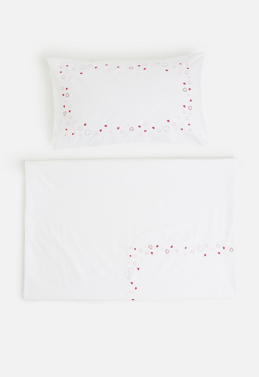 DNU Sheraton - Hearts embroidered duvet cover set - white & pink