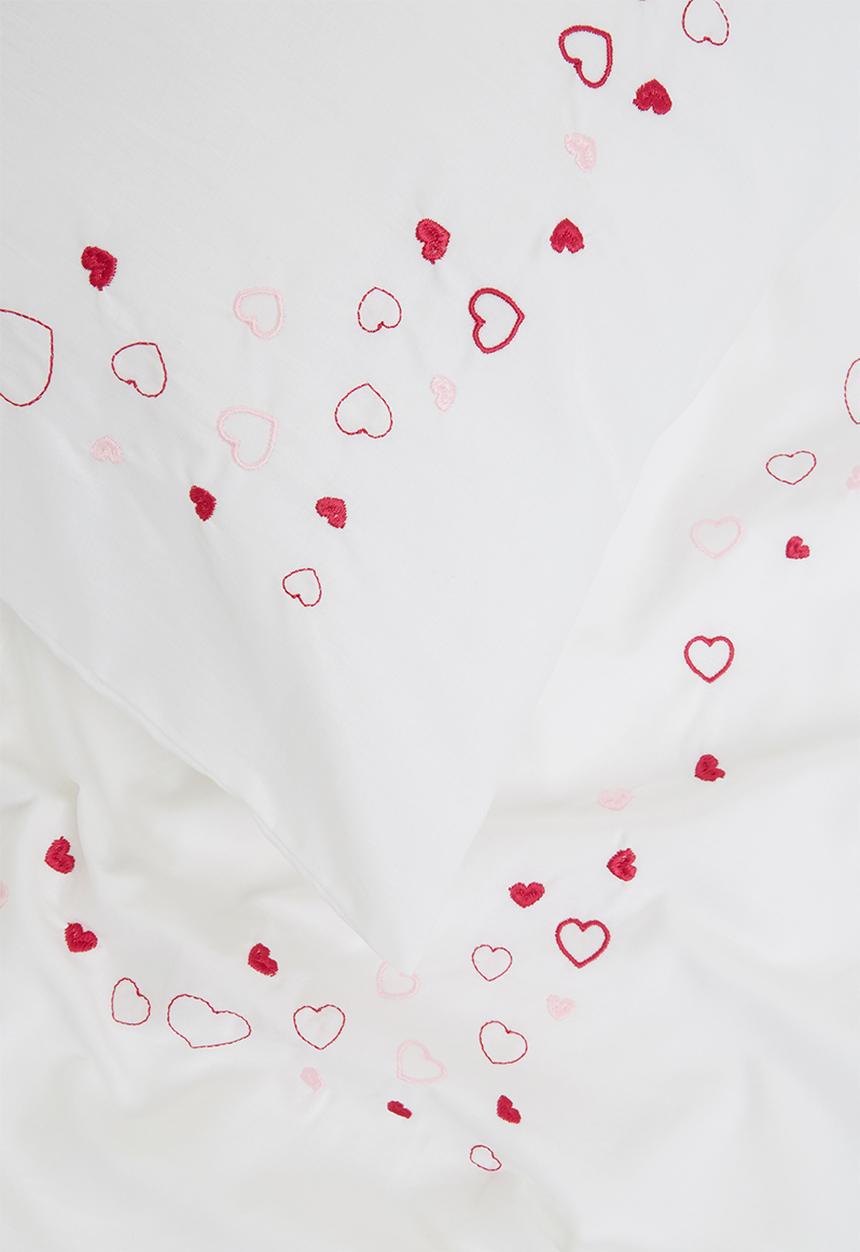 DNU Sheraton - Hearts embroidered duvet cover set - white & pink