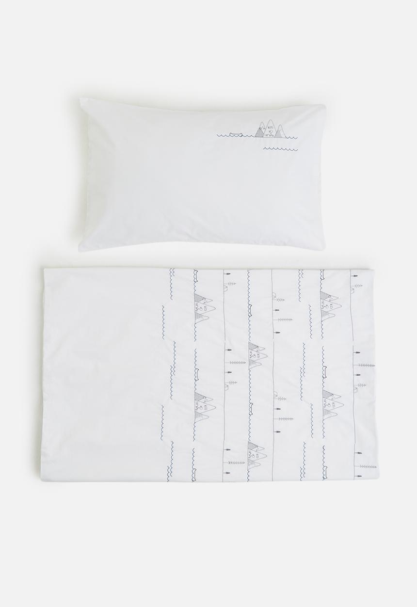 DNU Sheraton - Camping embroidered duvet cover set - white & grey