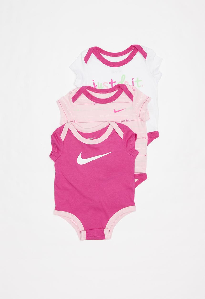 Nike - Nkb short sleeve 3 pack bodysuit set - pink & white 