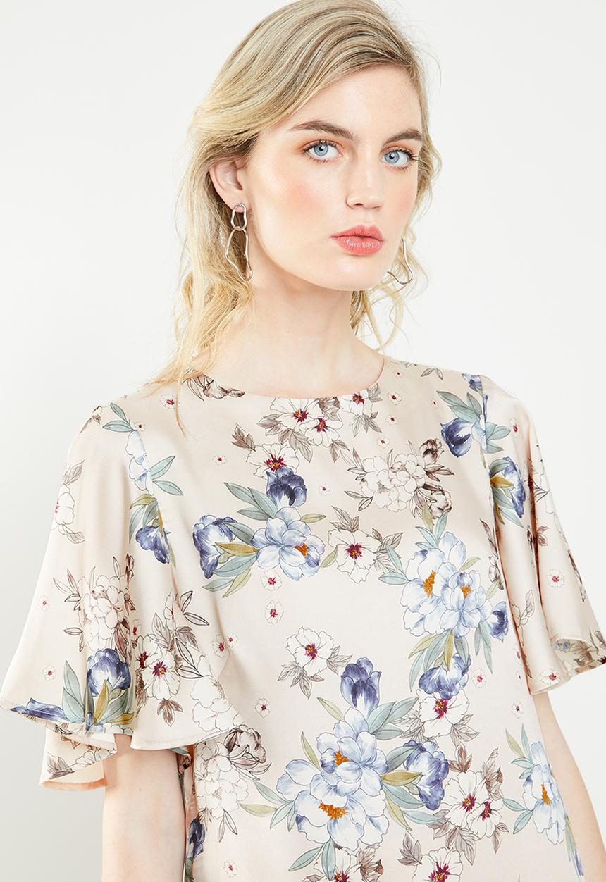 MANGO - Flowy printed dress - cream