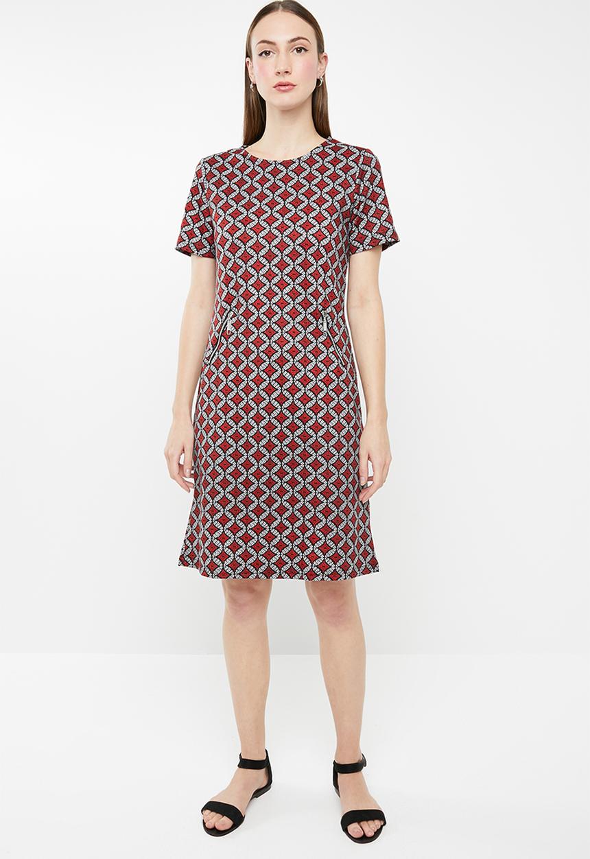 edit - Short sleeve shift dress with zips - multi