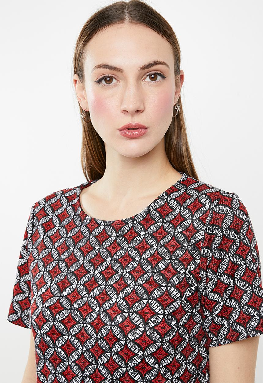 edit - Short sleeve shift dress with zips - multi