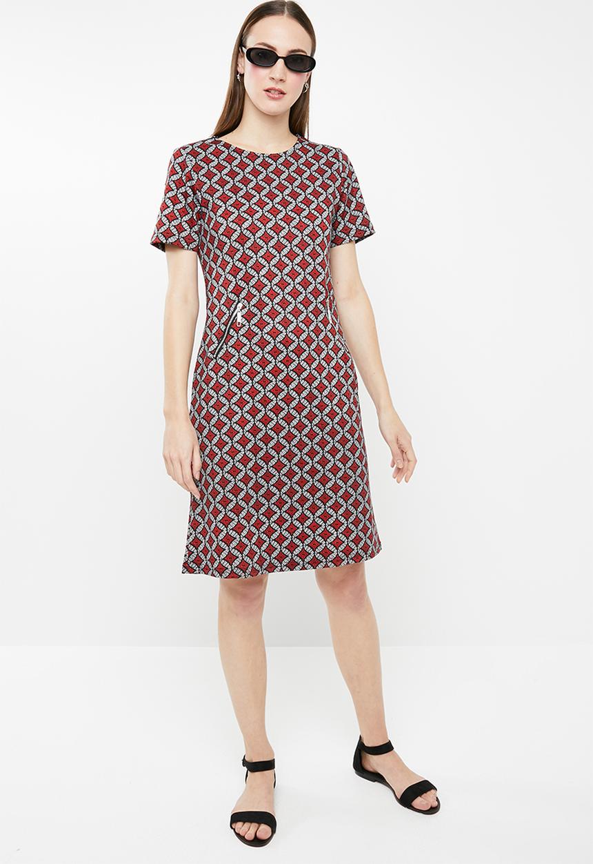 edit - Short sleeve shift dress with zips - multi