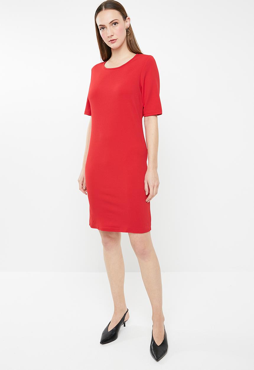 edit - Short sleeve pencil dress - red