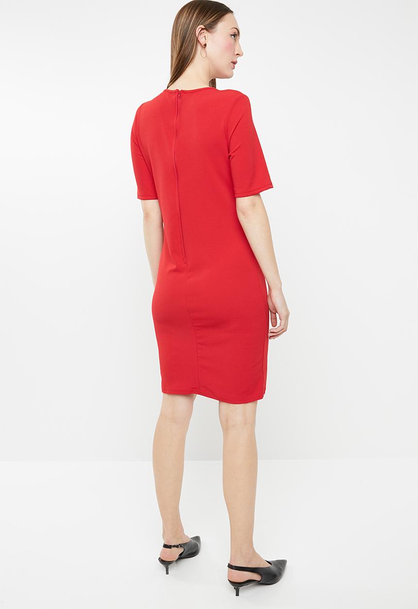 edit - Short sleeve pencil dress - red