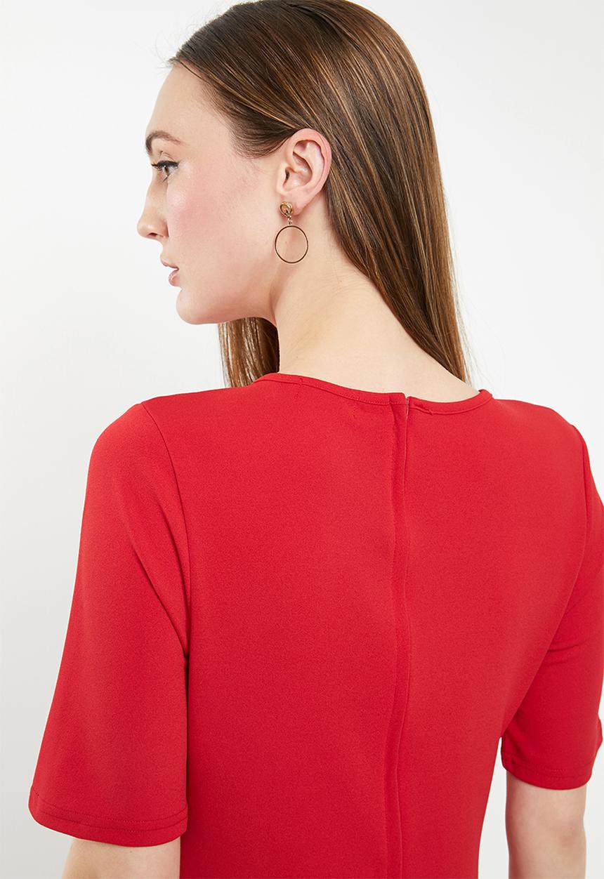 edit - Short sleeve pencil dress - red