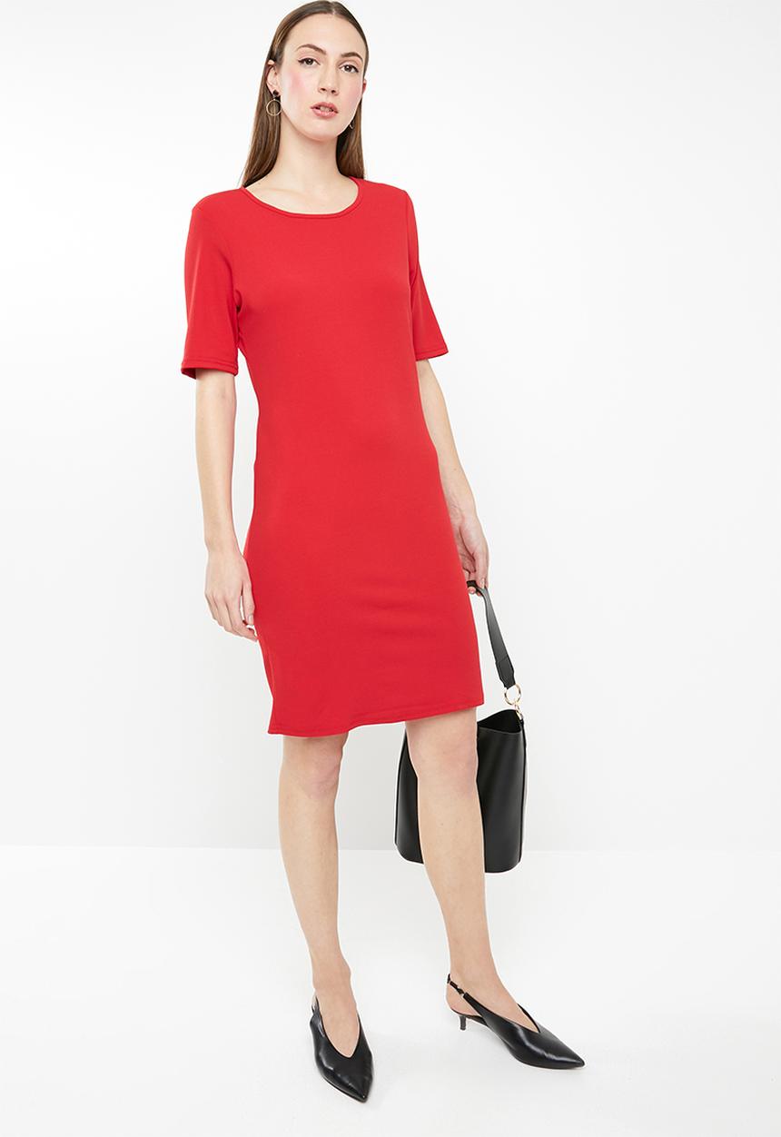 edit - Short sleeve pencil dress - red