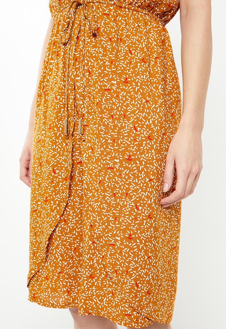 edit - Mock wrap dress with draw-cord - yellow