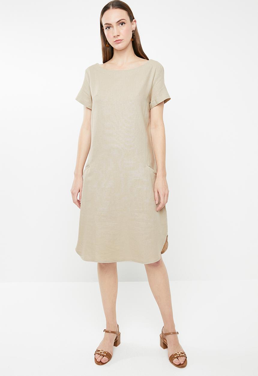 edit - Short sleeve linen blend tunic - beige 