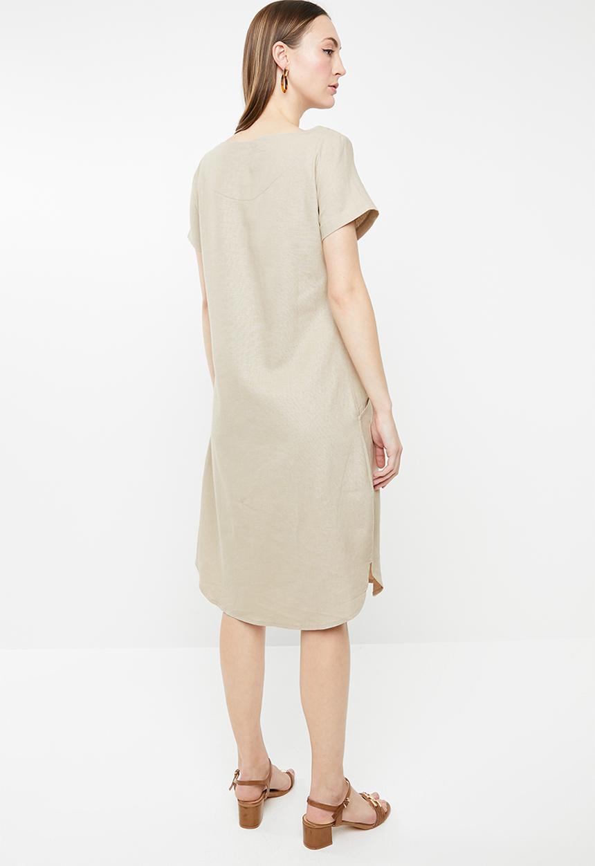 edit - Short sleeve linen blend tunic - beige 
