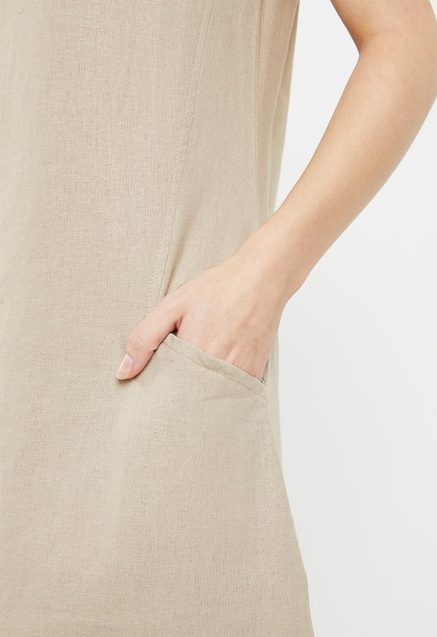 edit - Short sleeve linen blend tunic - beige 