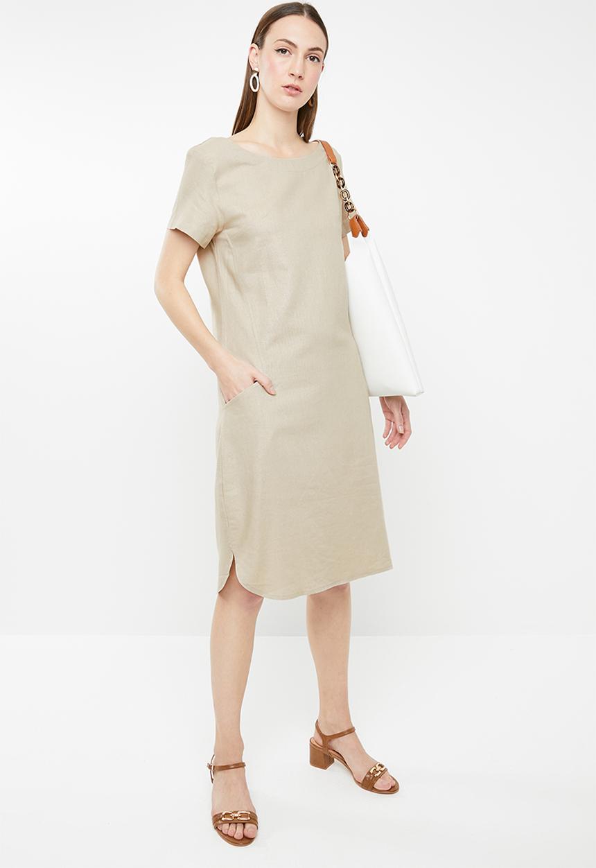 edit - Short sleeve linen blend tunic - beige 