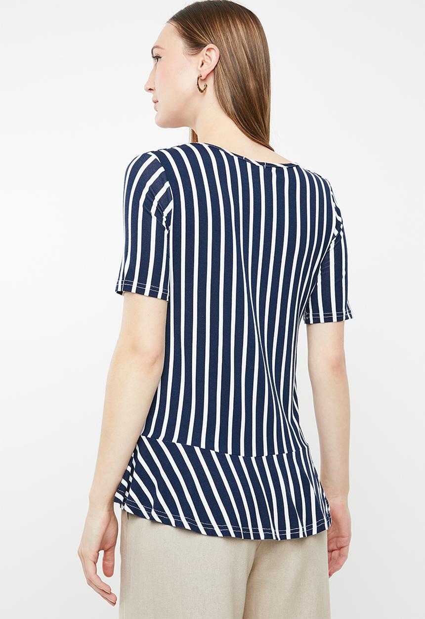 edit - Draw-cord peplum top - navy & white