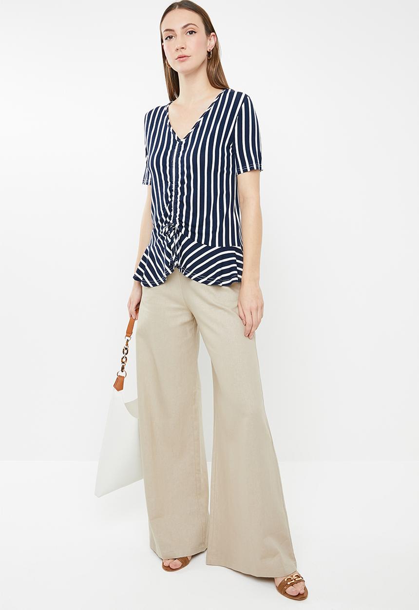 edit - Draw-cord peplum top - navy & white