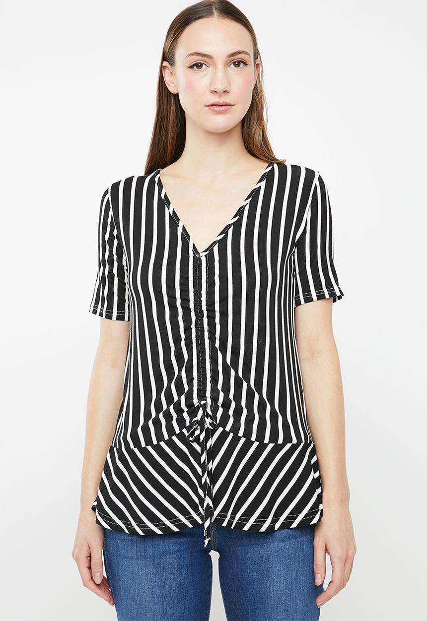 edit - Draw-cord peplum top - black & white