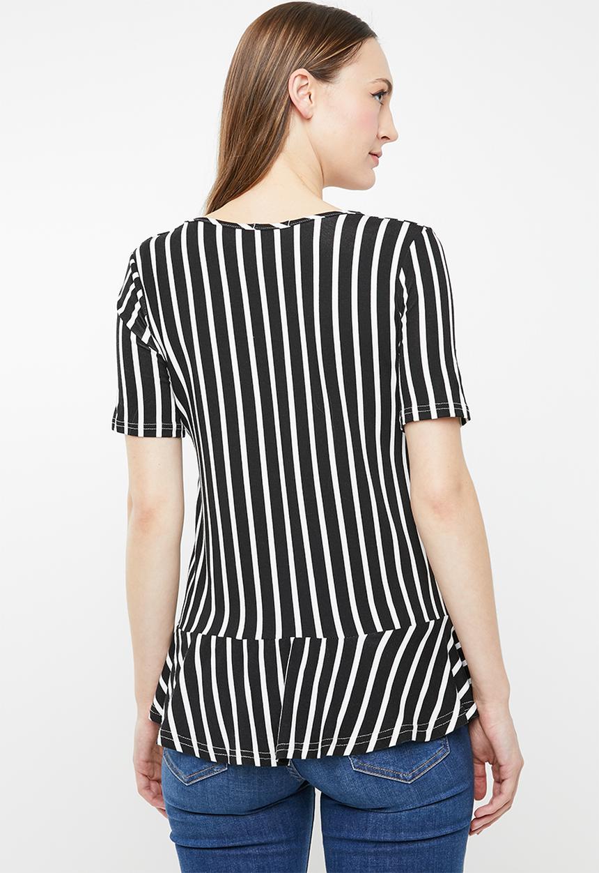 edit - Draw-cord peplum top - black & white