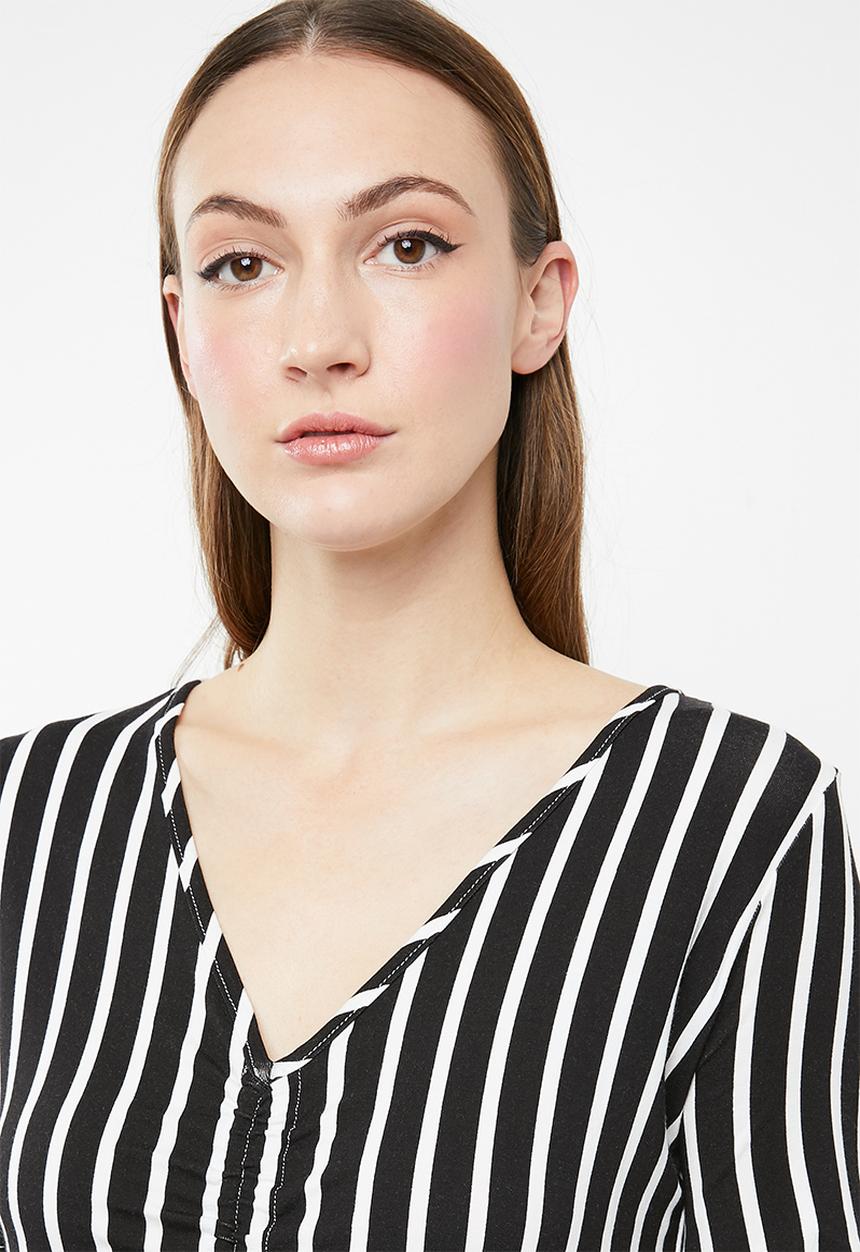 edit - Draw-cord peplum top - black & white