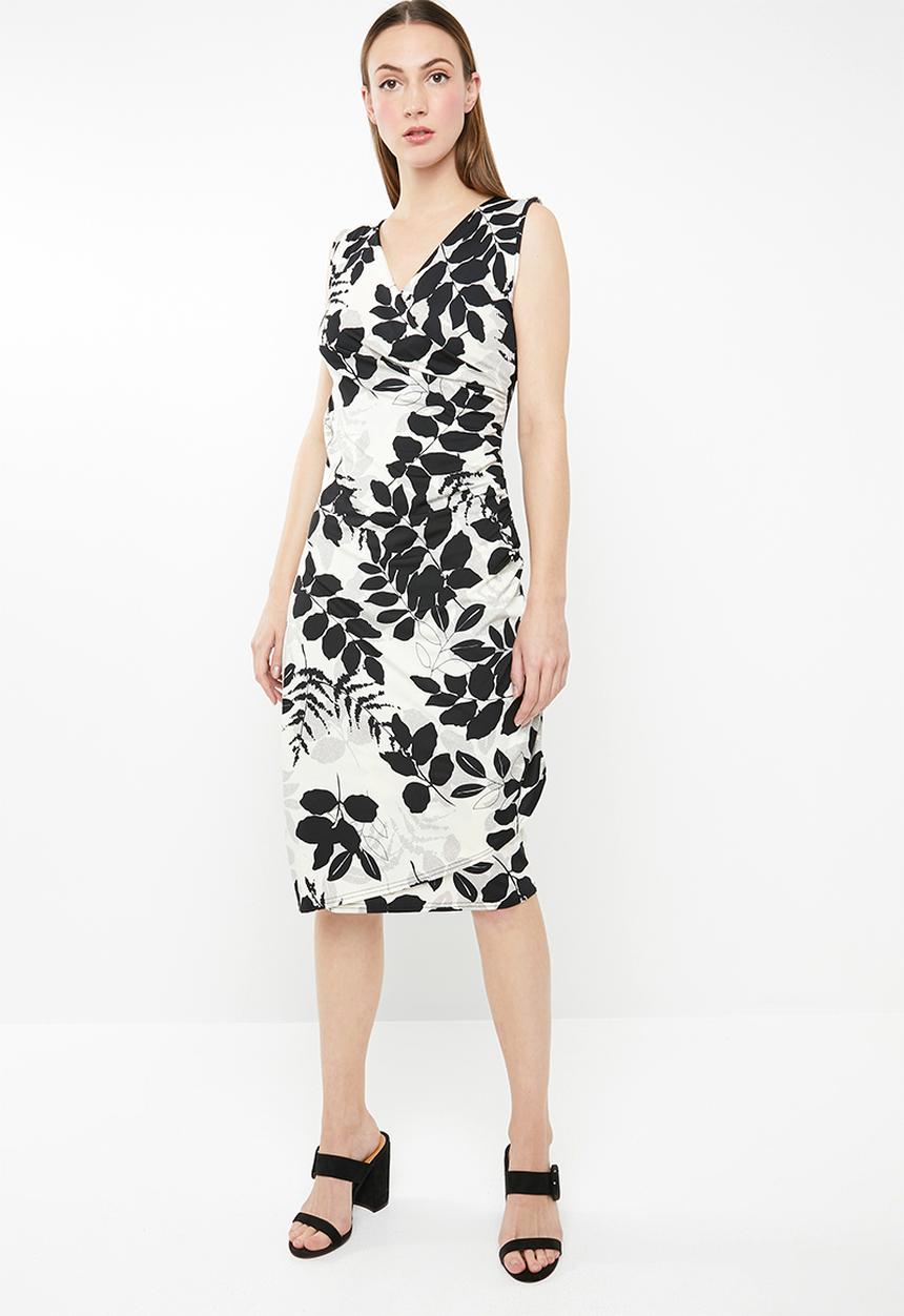 edit - Wrap over pencil dress - black & cream 