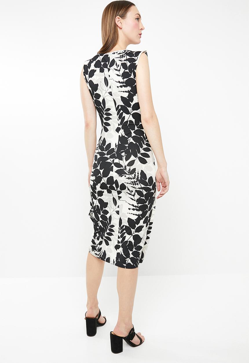 edit - Wrap over pencil dress - black & cream 
