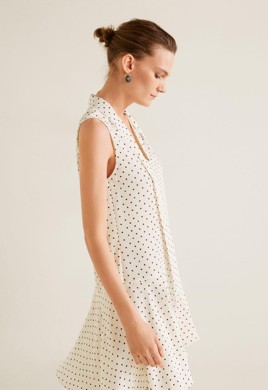 MANGO - Printed bow dress - off white