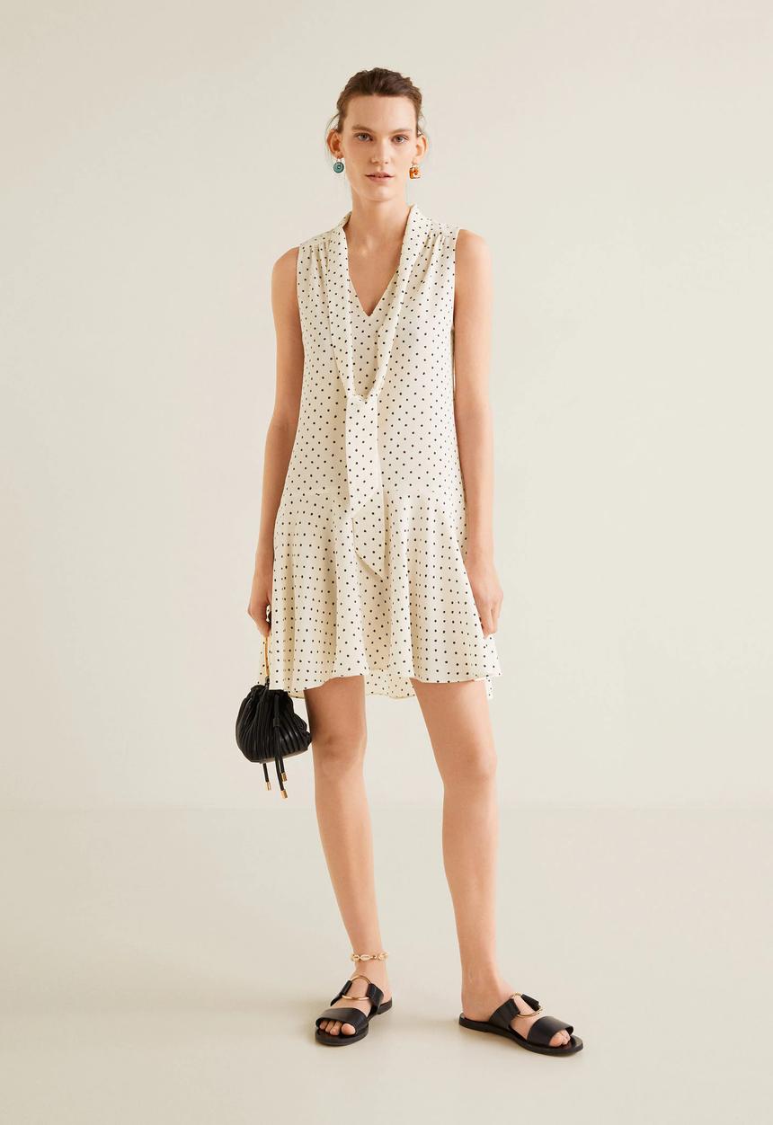 MANGO - Printed bow dress - off white