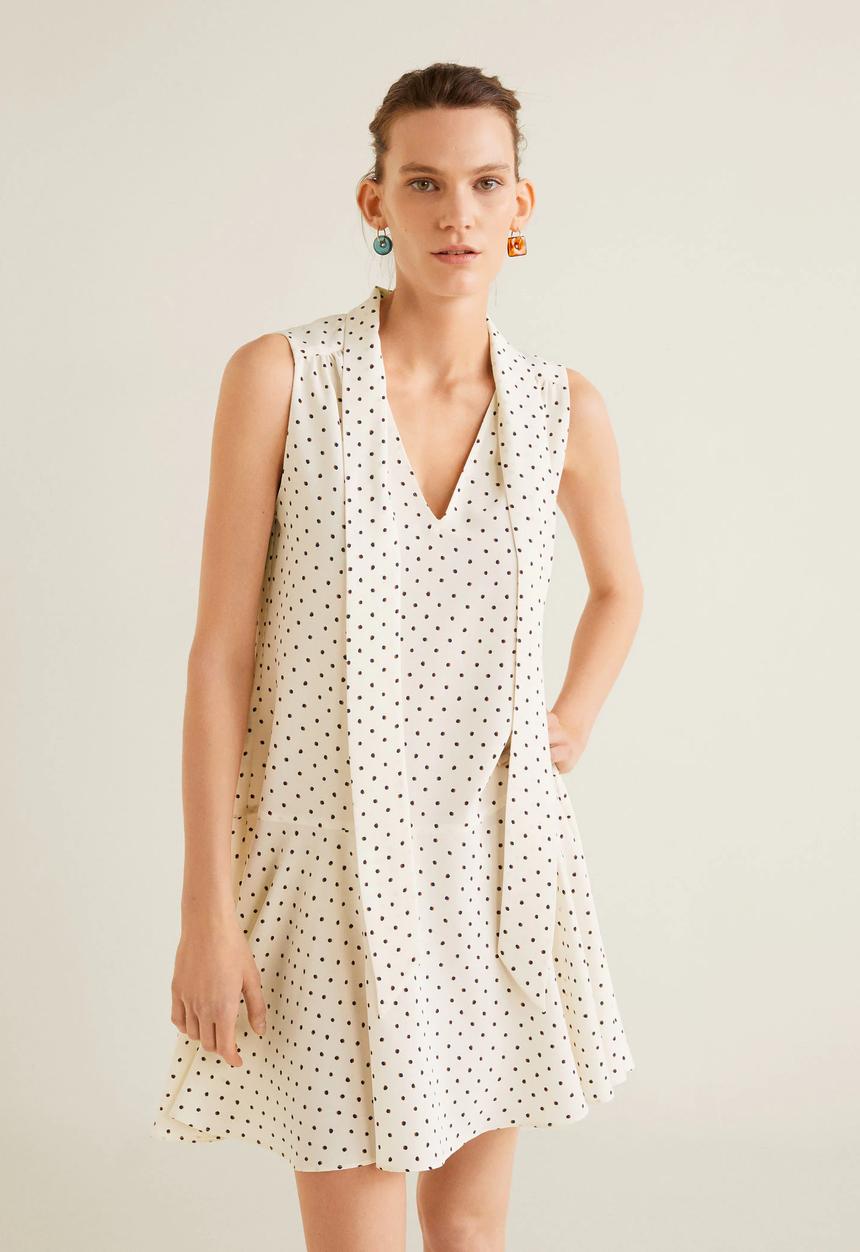 MANGO - Printed bow dress - off white