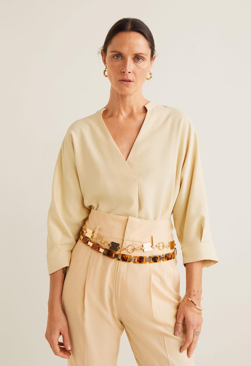 MANGO - V-neck blouse - cream